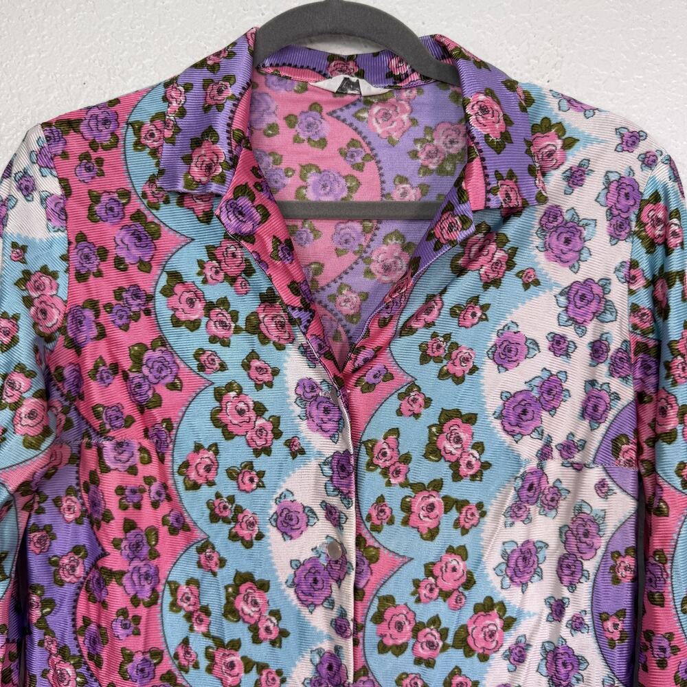 Vintage Stockton Shirt Womens Retro Floral Disco Button Up Blouse 70s 80s S/M - Picture 4 of 13